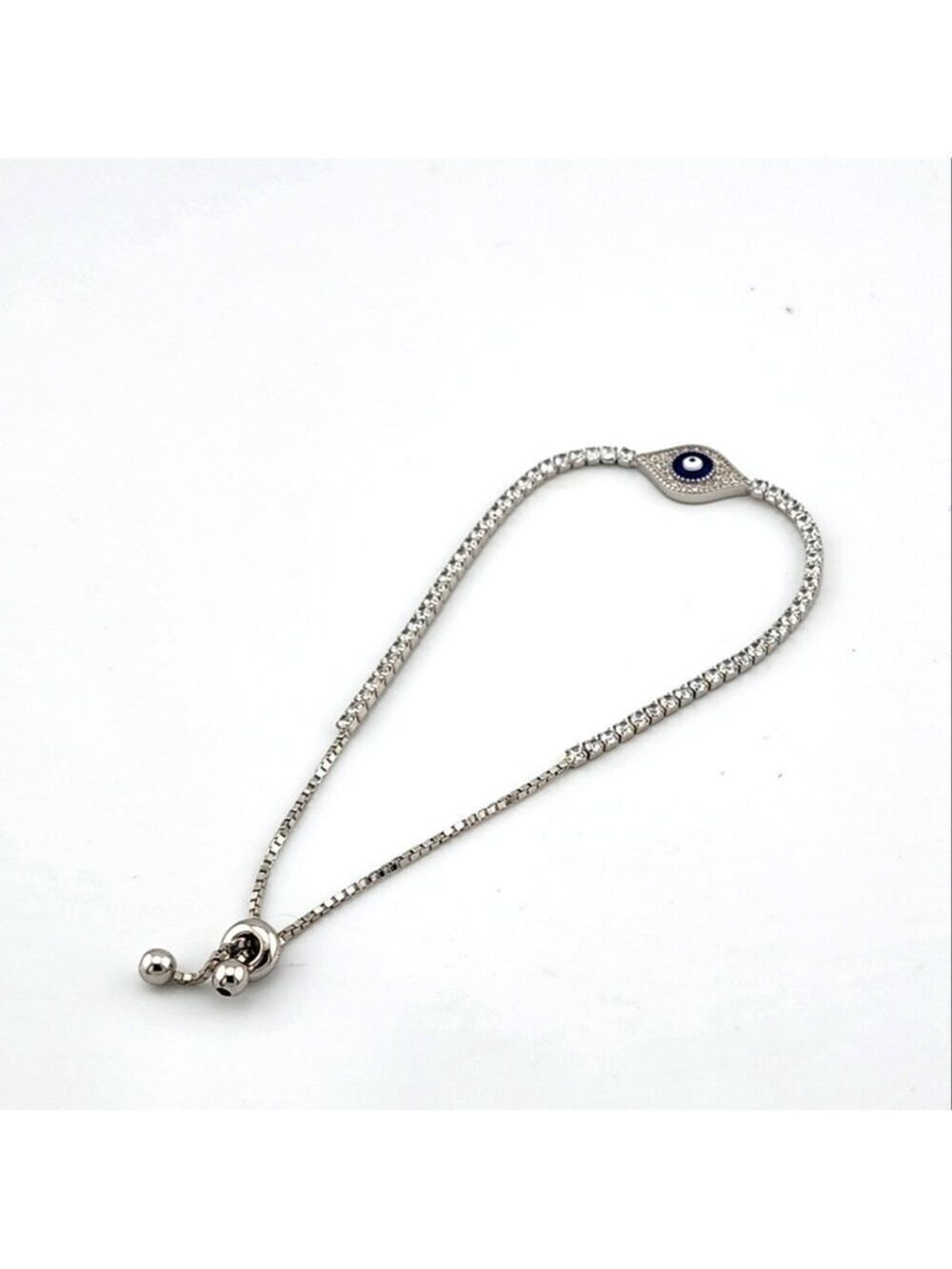 Elegant Silver Evil Eye Bracelet Stamped 925 Cubic Zirconia Enamel